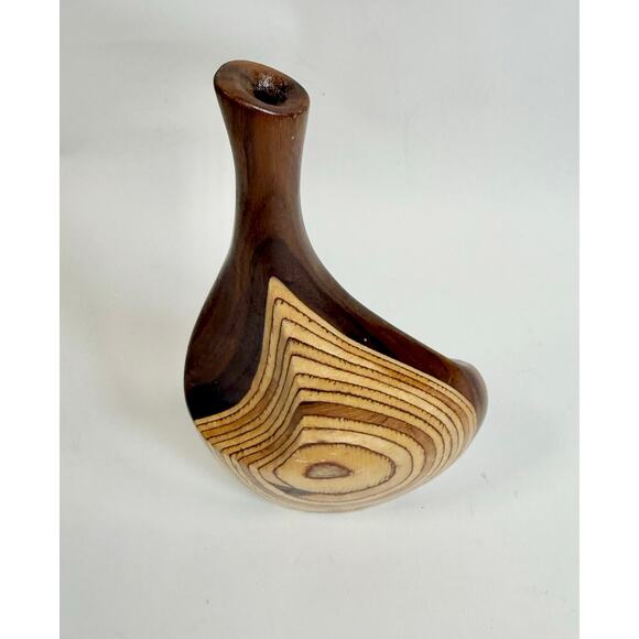 MCM Handmade Laminated Wood Minimalist Sculptural Vase Signed H. Süpola - Picture 2 of 11